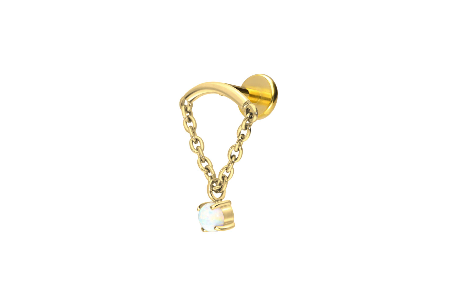 Titan Labret Piercing mit Push Fit BOGEN + KETTE + SYNTHETISCHER OPAL
